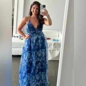 Bloom Wildly Navy Blue Floral Organza Maxi Dress